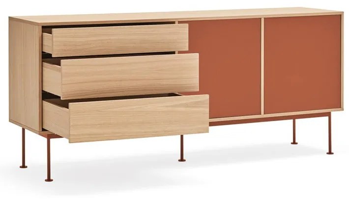 Керемиденочервен скрин с дъбов фурнир , ширина 180 см Yoko - Teulat