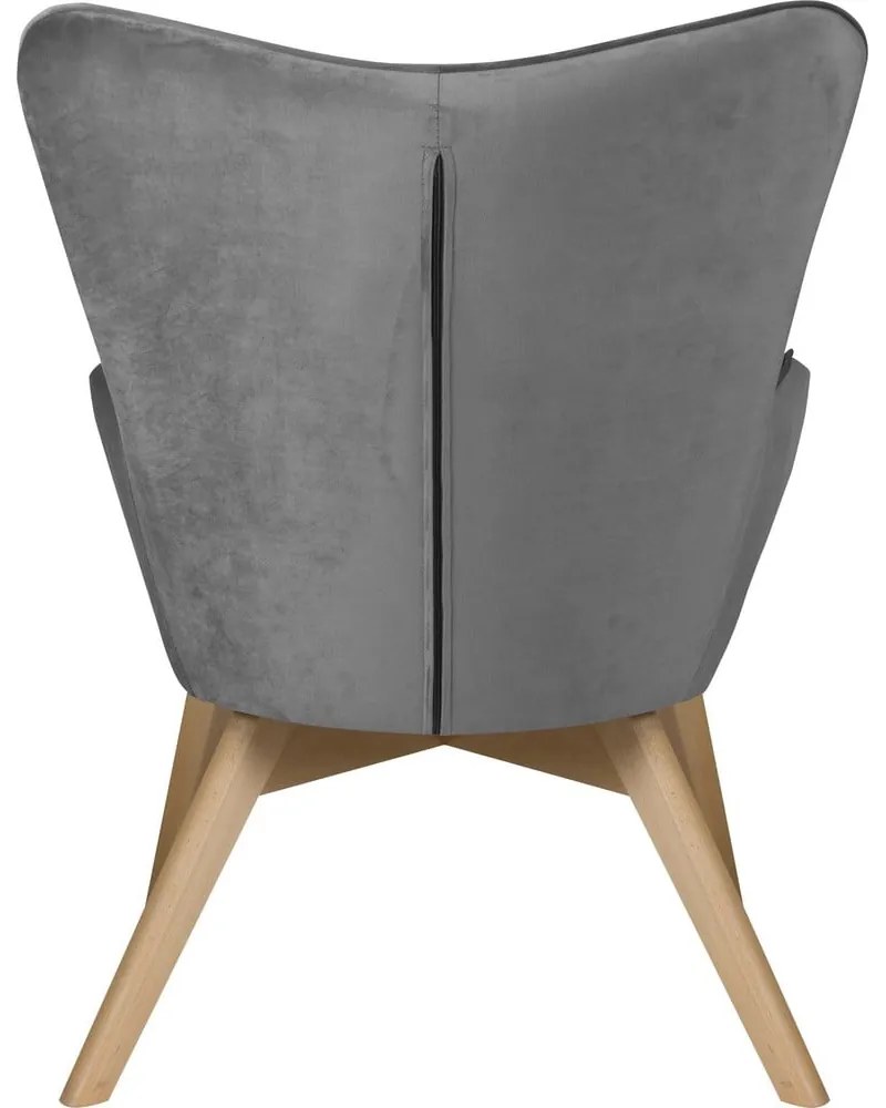 Сив кадифен фотьойл с табуретка Niko – Ropez