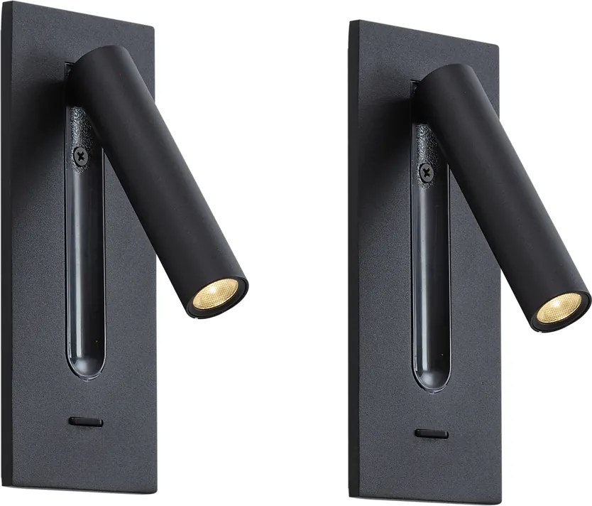 Комплект от 2 модерни стенни лампи черни с LED - Plaza