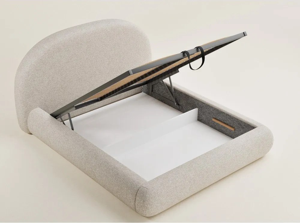 Кремаво двойно легло 180x200 cm тапицирано с място за съхранение с включена подматрачна рамка Maumere – Maison de Rêve