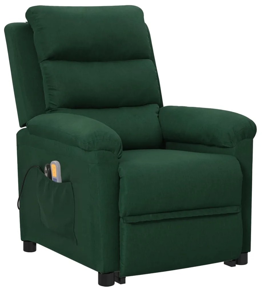 3098275 vidaXL Изправящ масажен стол, тъмнозелен, текстил