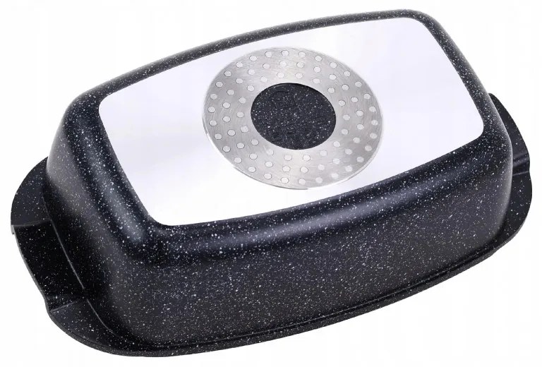 Ростер за фурна и котлон Kinghoff KH 1608, 5.5 литра, Капак с дозатор, Мраморно покритие, Индукция, Черен