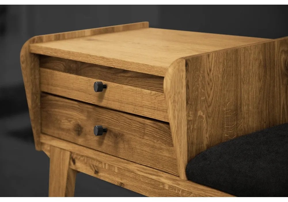 Пейка с чекмеджета от дъбова дървесина със сива седалка Retro - The Beds