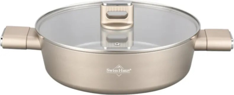 Плитка тенджера с капак Swiss Haus SH-SCLC28CH, 28х8.5 см, 4.4 л, Sapphire-керамично покритие, Без PTFE/PFAS/PFOA, Индукция, Шампанско