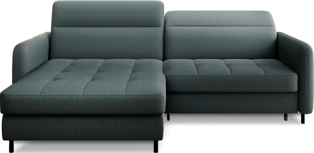 Сиво-зелен кадифен разтегателен ъглов диван с място за съхранение (ляв ъгъл) Gomsi – ELTAP