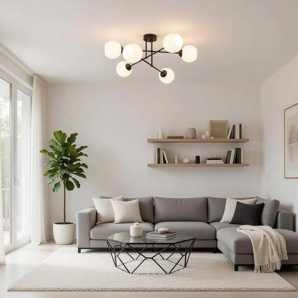 Плафон КОМПАС G, черен/бял, 6xE27