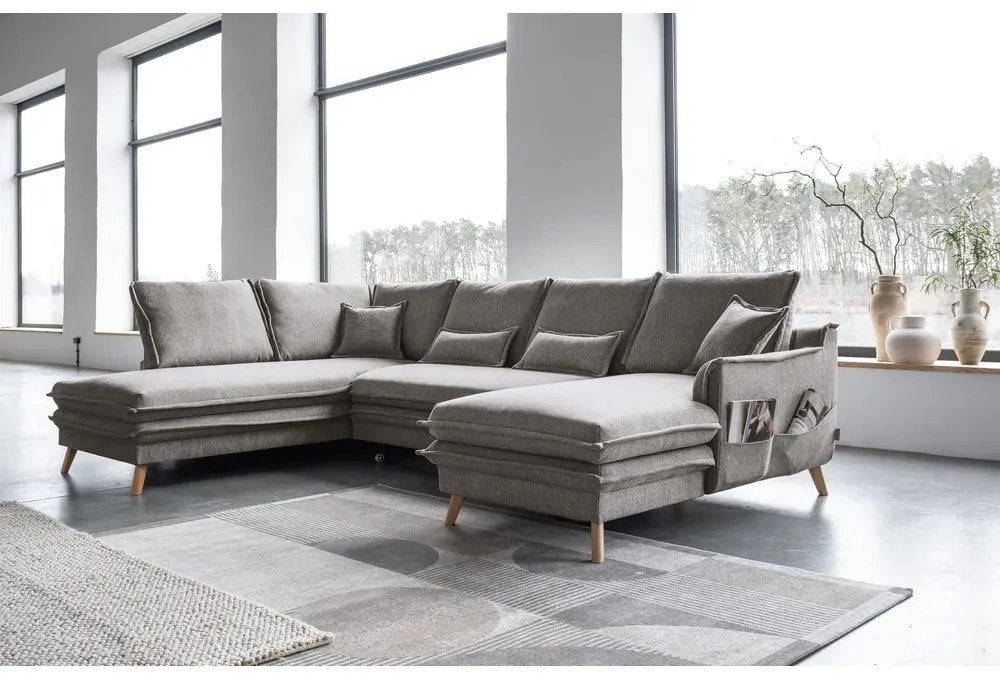 Сив разтегателен ъглов диван (ляв ъгъл/"U" форма) Charming Charlie – Miuform