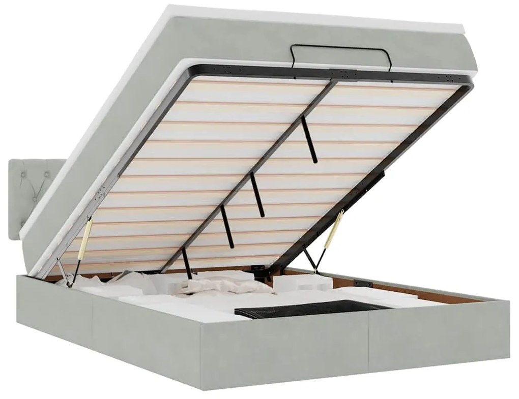 3312692 vidaXL Османска легло с матрак и LED, светлосиво, 140x190 см, кадифе