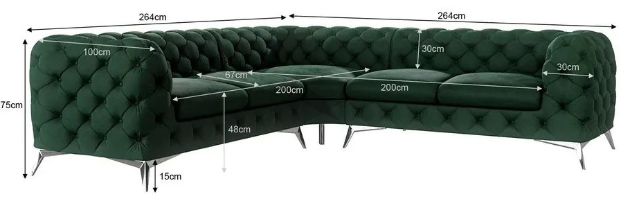 Тъмнозелен кадифен ъглов диван Chelsea – Ropez