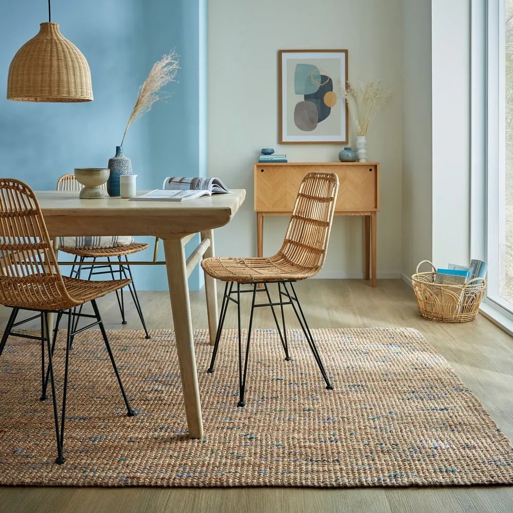 Синьо-естествен ръчно изработен ютен килим 200x290 cm Jute Boucle Blue – Flair Rugs