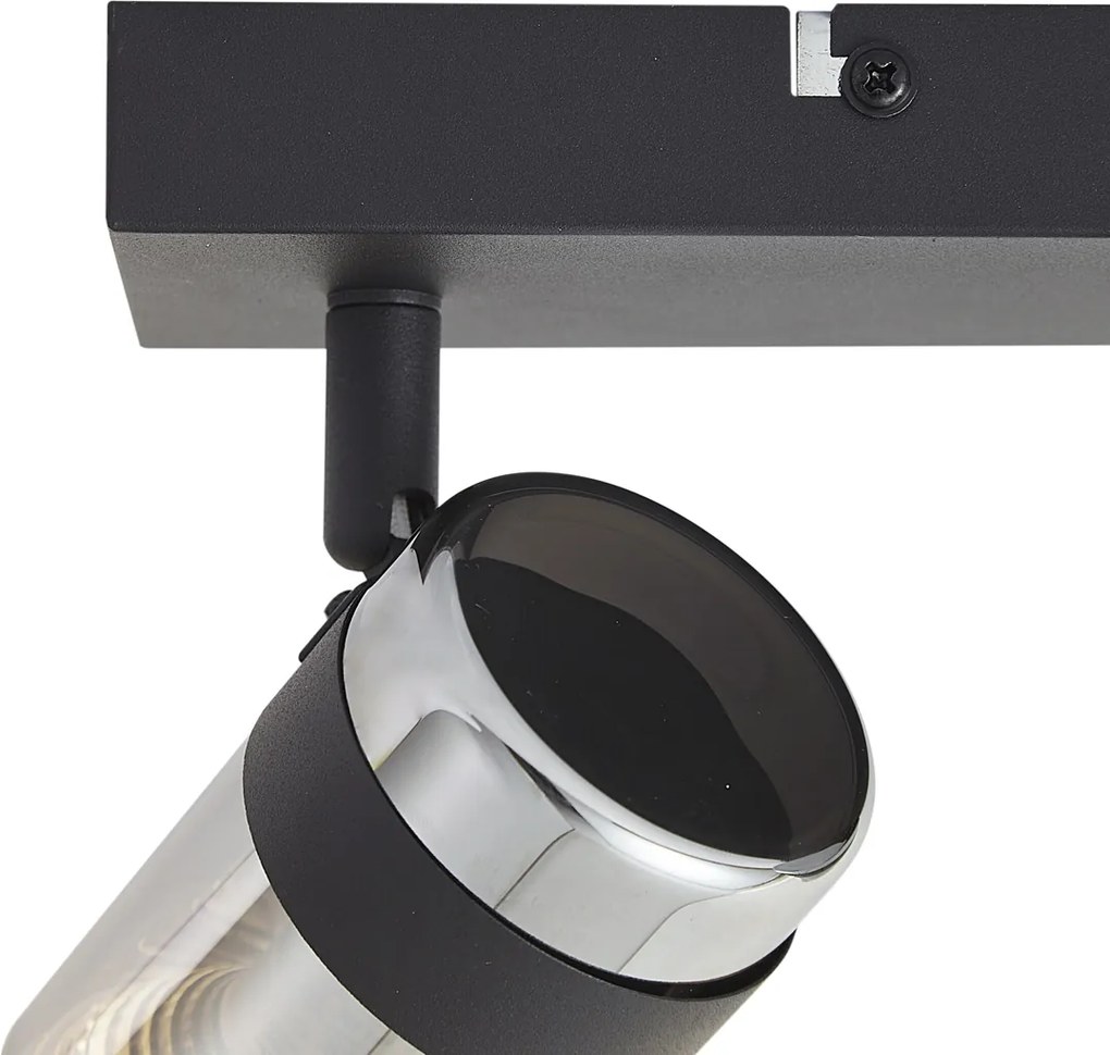 Плафон с прожектори черен с димно стъкло 3 светлини въртящи се и накланящи се - Gianni