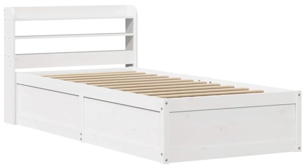3307093 vidaXL Рамка за легло с табла, бяла, 90x200 см, борово дърво масив
