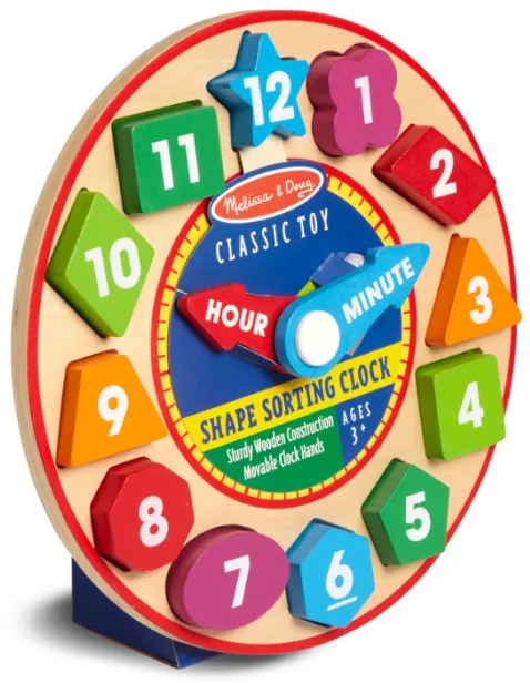Melissa &amp; Doug - Дървен часовник сортер - Цветове и форми