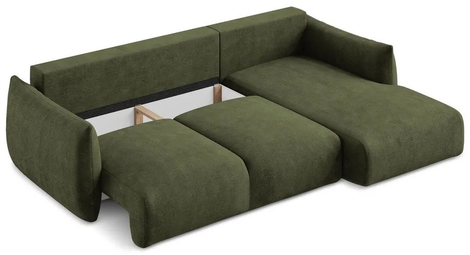 Зелен шенилов сгъваем ъглов диван (десен ъгъл) Leila – Makamii