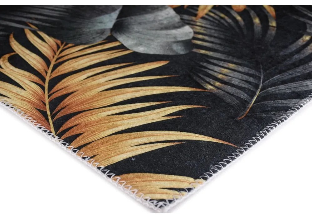 Тъмносин и златист килим подходящ за пране 80x150 cm Midnight Leaves – Vitaus