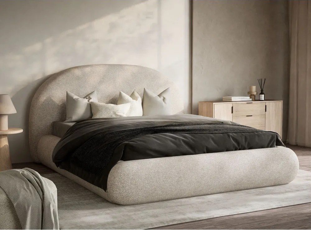 Кремаво двойно легло 180x200 cm тапицирано с място за съхранение с включена подматрачна рамка Maumere – Maison de Rêve