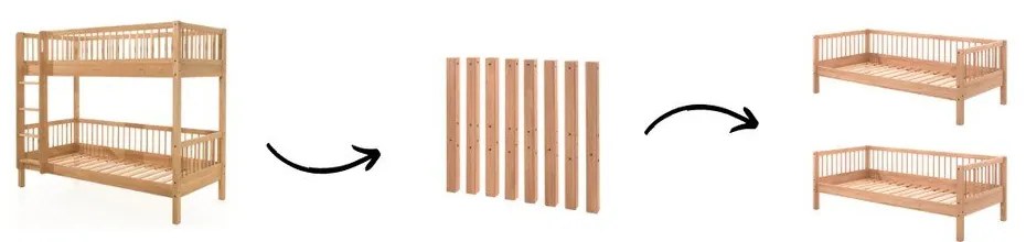 Детско двуетажно легло от масивен дъб в естествен цвят 90x200 cm Forrest – Vipack