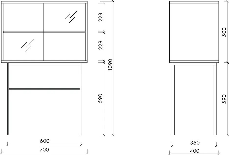 Черна витрина с плъзгащи се врати 70x109x40 cm Lekko – noo.ma