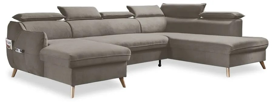 Светлокафяв кадифен U-образен ъглов диван (десен ъгъл) Sweet Harmony - Miuform