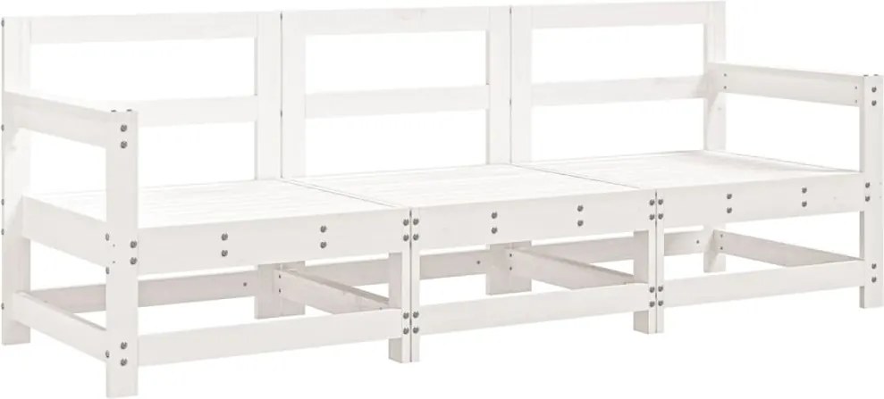 825528 vidaXL Градински лаундж комплект, 3 части, бял, бор масив