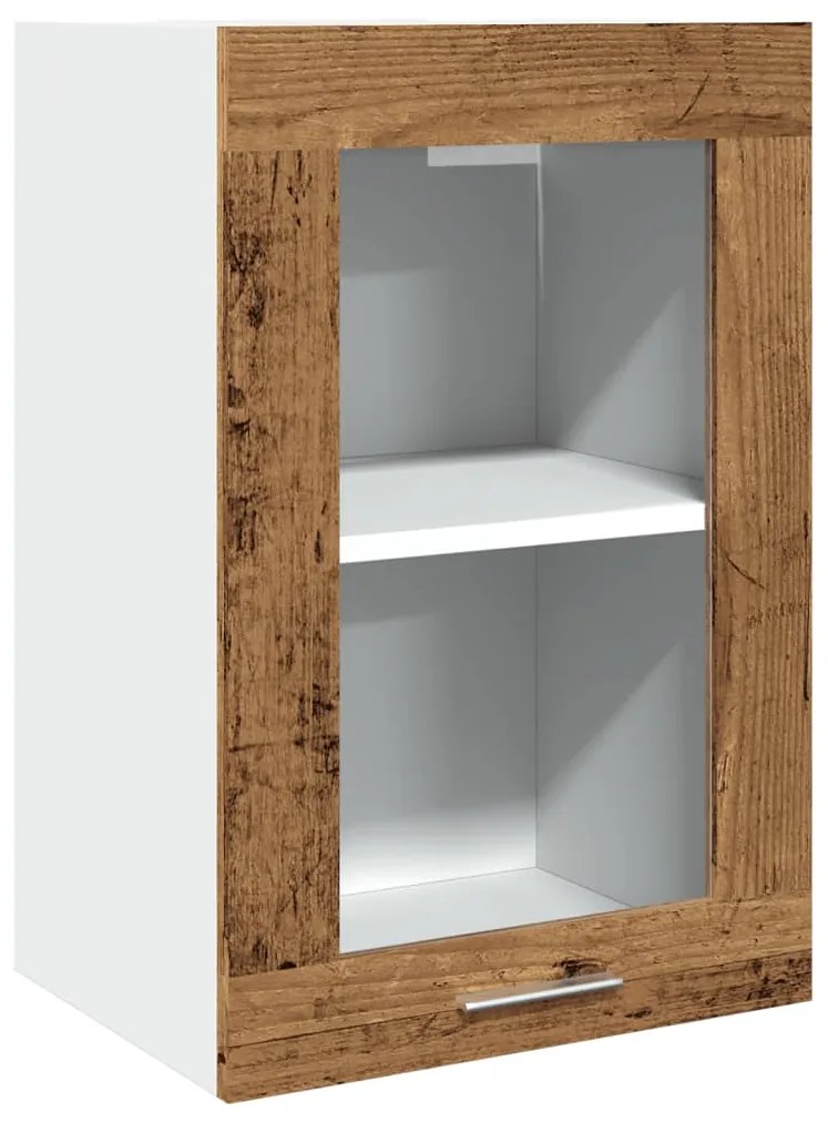 856098 vidaXL Висящ стъклен шкаф Lyon старо дърво 40x31x60 см инженерно дърво