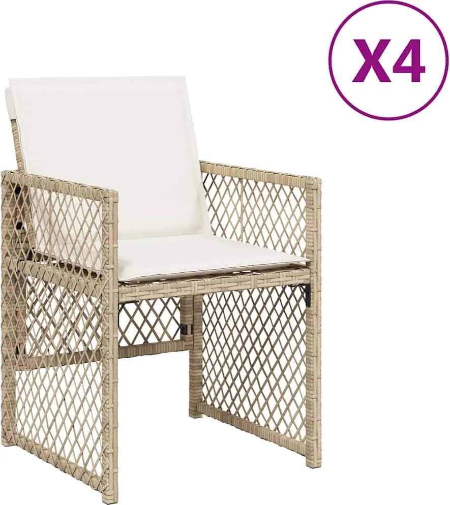 364953 vidaXL Градински столове с възглавници, 4 бр, бежови полиратан