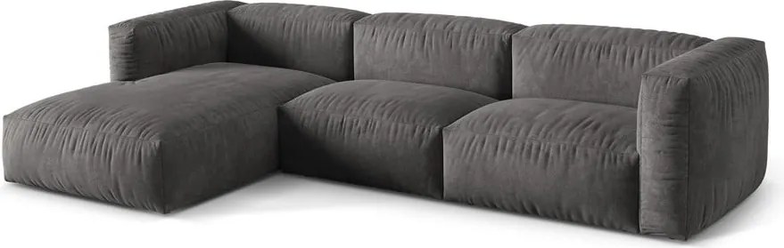 Сив кадифен модулен ъглов диван (ляв ъгъл) Martina – Micadoni