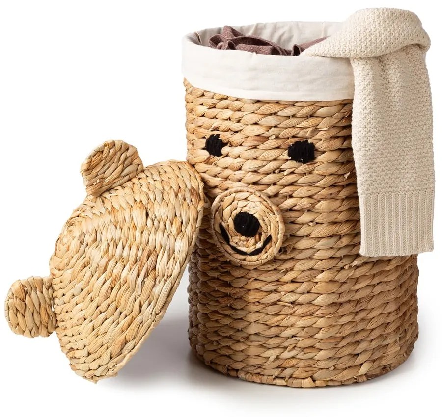Детска кошница за играчки от воден зюмбюл естествена ø 30x56 cm Bear – Compactor