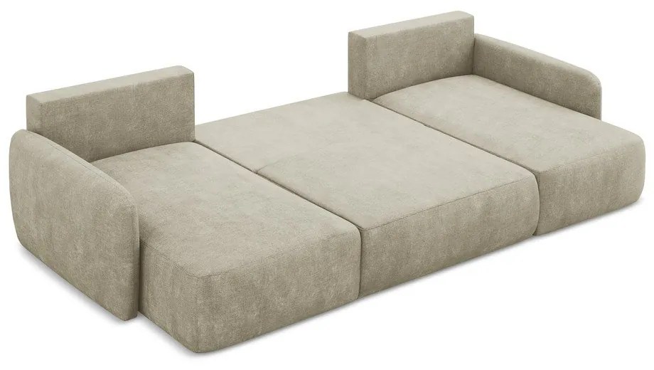 Бежов шенилов разтегателен ъглов диван с място за съхранение (U форма) Lilo – Makamii