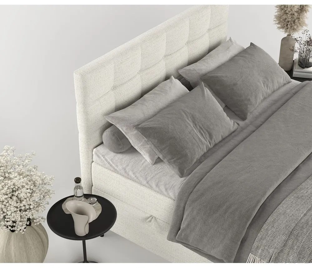 Кремаво боксспринг легло с място за съхранение 180x200 cm Urbaneo – Maison de Rêve