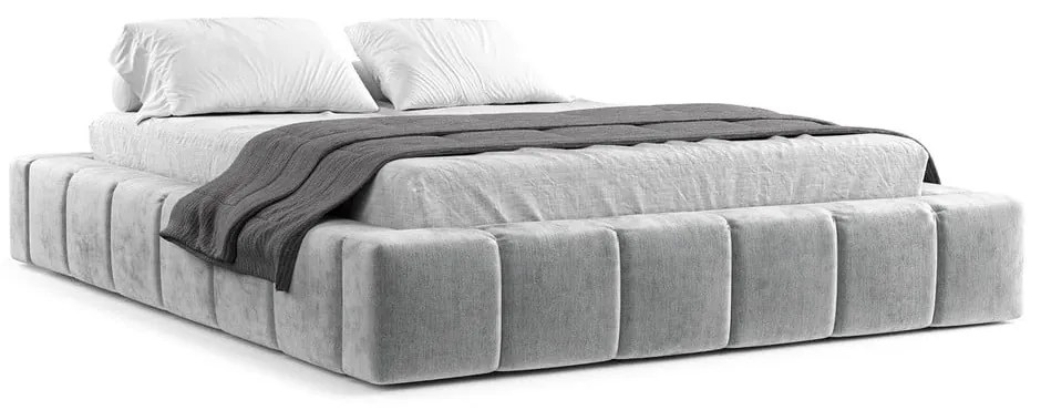 Светлосиво тапицирано двойно легло с място за съхранение с включена подматрачна рамка 180x200 cm Aruba L – Maison de Rêve