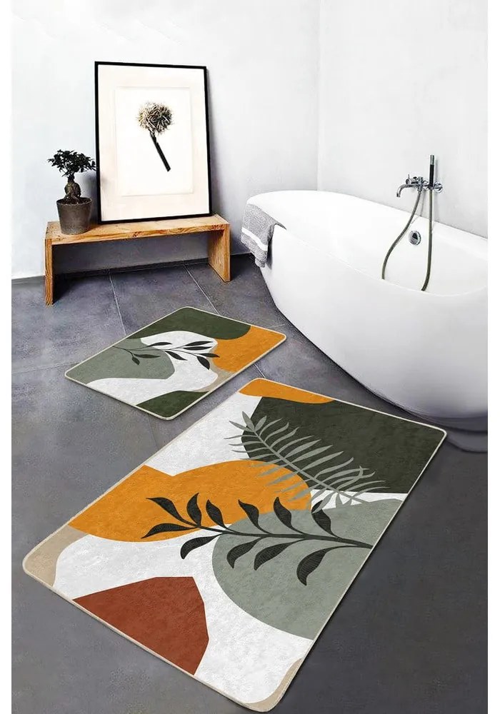 Зелени кадифени постелки за баня в комплект от 2 бр. 60x100 cm Illustrated Autumn – Mila Home