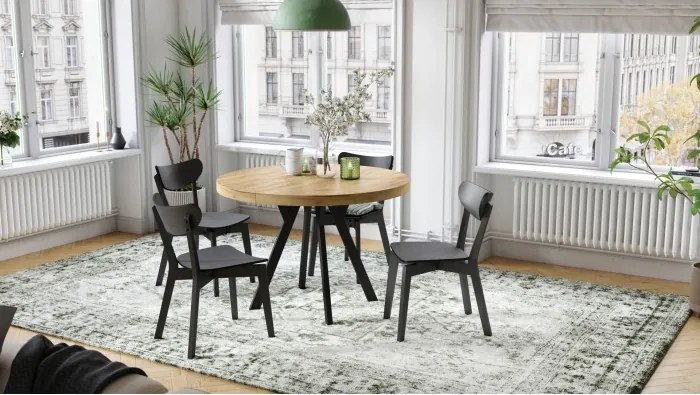 ЕКСПАНСО Дъб Крафт Злато/черни крака - ГОЛЯМА КРЪГЛА МАСА Ø110 РАЗТЕГАТЕЛНА ДО 310 cm С КРАКА Y ЛОФТ/ИНДУСТРИАЛНА