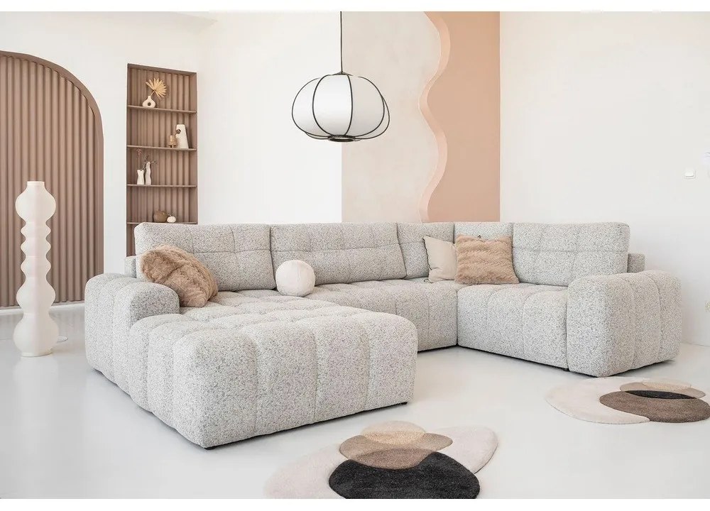Бежов разтегателен модулен ъглов диван с място за съхранение (десен ъгъл) Lulu – Miuform