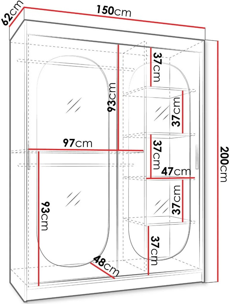 Гардероб Бахрайн 150 плъзгащ-Черен
