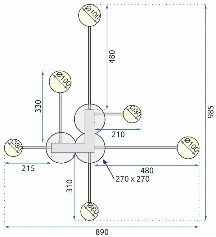 Плафон с 6 рамена BLACK LED APP521-6C