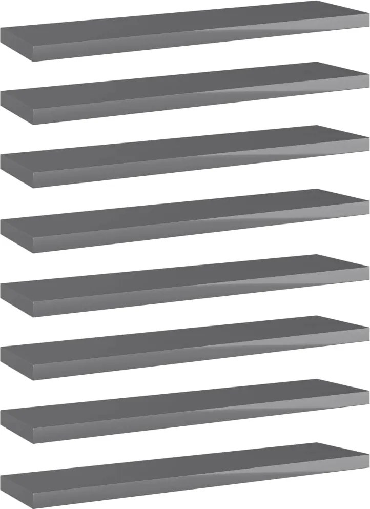 805137 vidaXL Рафтове за етажерка, 8 бр, сив гланц, 40x10x1,5 см, ПДЧ