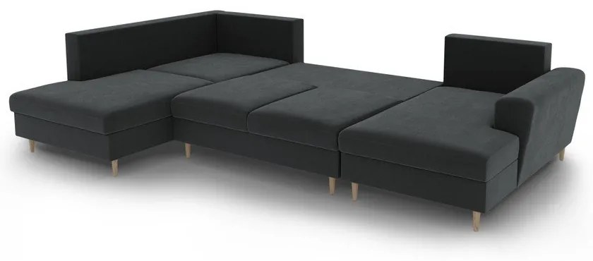 Тъмносив кадифен разтегателен ъглов диван с място за съхранение (ляв ъгъл/U форма) Kyoto – Cosmopolitan Design