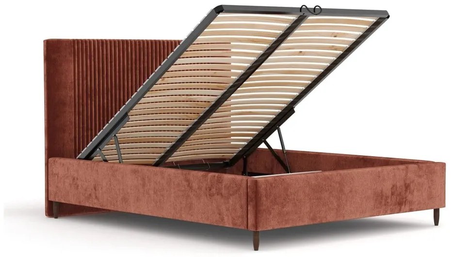 Двойно легло 160x200 cm тапицирано с място за съхранение с включена подматрачна рамка тухлен Etero – Maison de Rêve