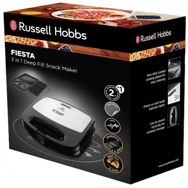 Тостер за сандвичи и гофрети 3в1 Russell Hobbs Fiesta Deep Fill 24540-56, 750W, 3 вида плочи, Черен/инокс