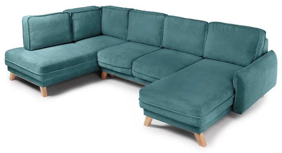 Тюркоаз сгъваем ъглов диван от рипсено кадифе (ляв ъгъл/"U" форма) Tori – Bonami Selection