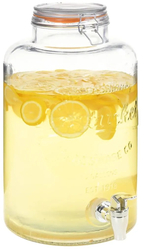50829 vidaXL Диспенсър за вода XXL, с кран, прозрачен, 8 л, стъкло