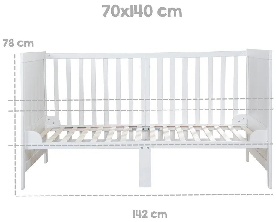 Бяло детско креватче 70x140 cm с регулируема височина Easy Sleep – Roba