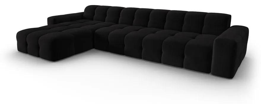 Ъглов диван от черно кадифе (ляв ъгъл) Kendal - Micadoni Home