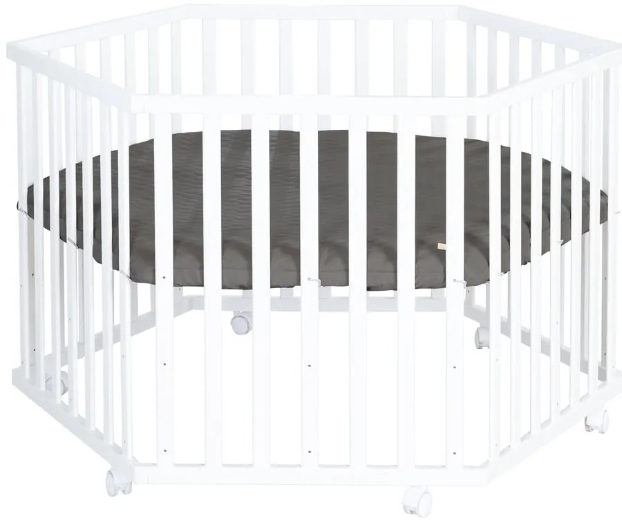 Бяла кошара за игра с регулируема височина/на колелца – Roba