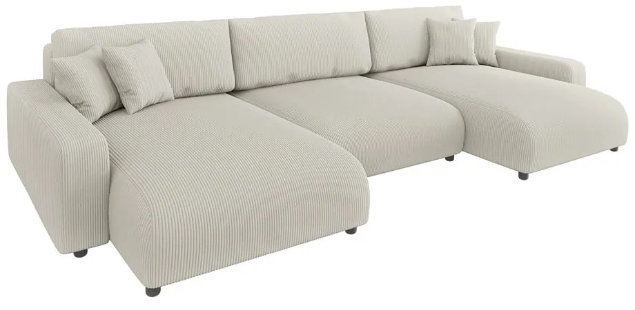 Кремав ъглов диван с място за съхранение от рипсено кадифе Sara – Ropez