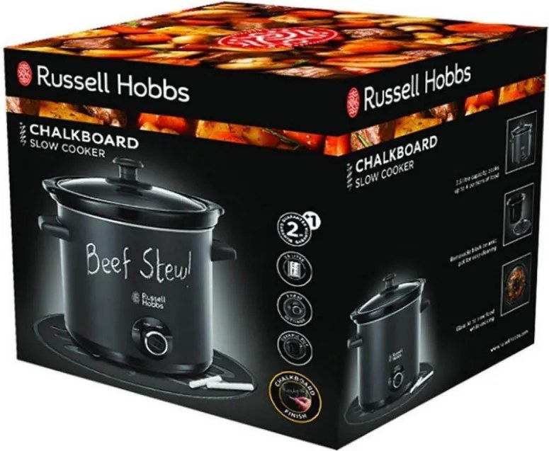 Втора ръка: Уред за бавно готвене Slow cooker Russell Hobbs 24180-56 Chalkboard, 3.5 литра, Керамичен съд, 3 програми, Черен