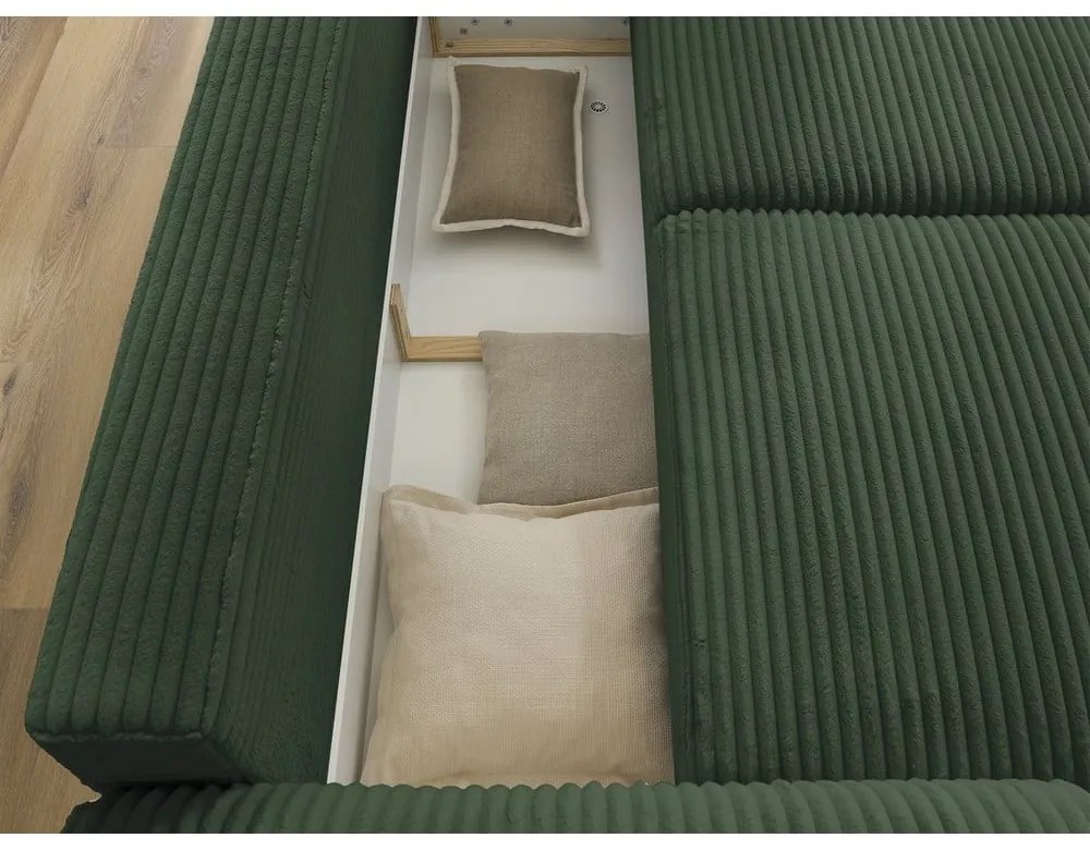 Тъмнозелен разтегателен диван от рипсено кадифе 257 cm Lucien – Bobochic Paris