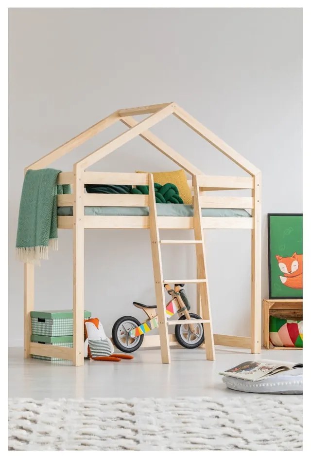 Двуетажно легло тип къща от борова дървесина Mila DMPA, 90 x 180 cm - Adeko