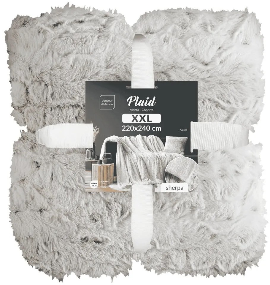 Сиво-бежово одеяло от изкуствена кожа 220x240 cm Alaska – douceur d'intérieur